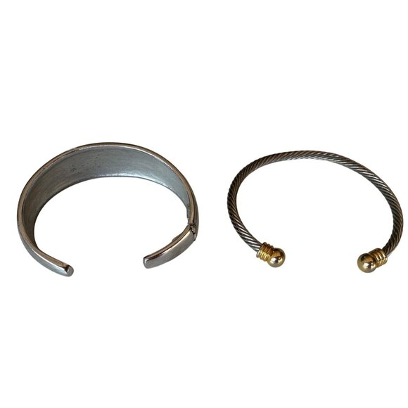 Unbranded Lot of 2 Silver Cuff Women's Fashion Jewelry Metal Bracelets - Picture 1 of 11